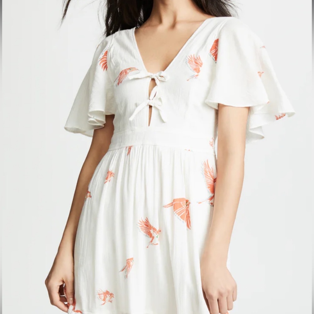 La Vie Rebecca Taylor Bird Print Flutter Sleeve Dress